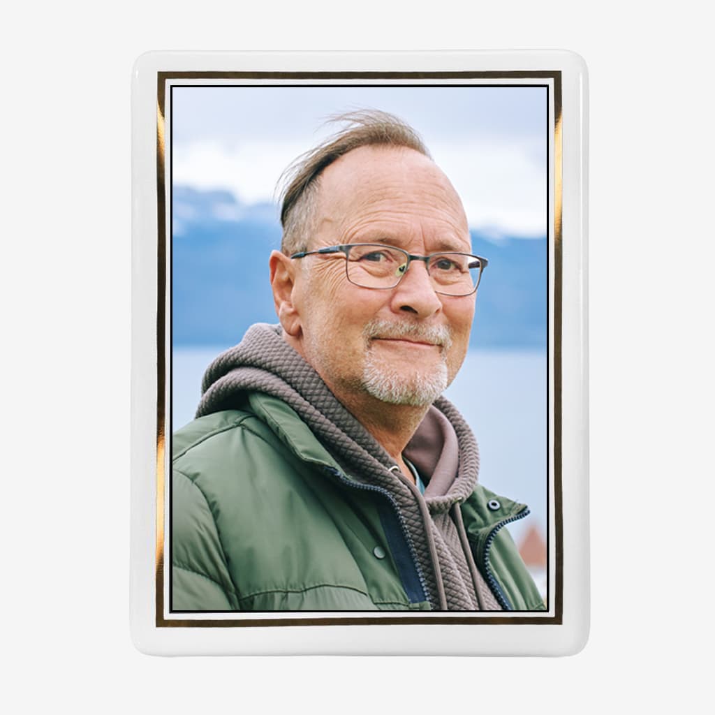Fotos para lápidas en cerámica personalizadas - Rectángulo  con  hilo de oro